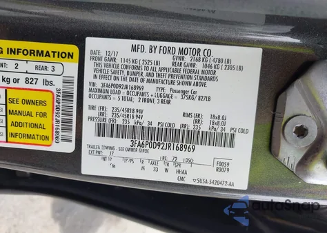 2018 Ford Fusion Titanium из США, поврежденный, VIN 3FA6P0D92JR168969